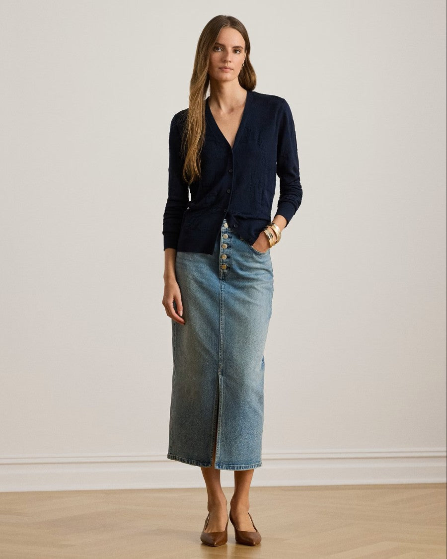 Lauren Ralph Lauren Navy Blue Denzel Rayon Cardigan Sweater