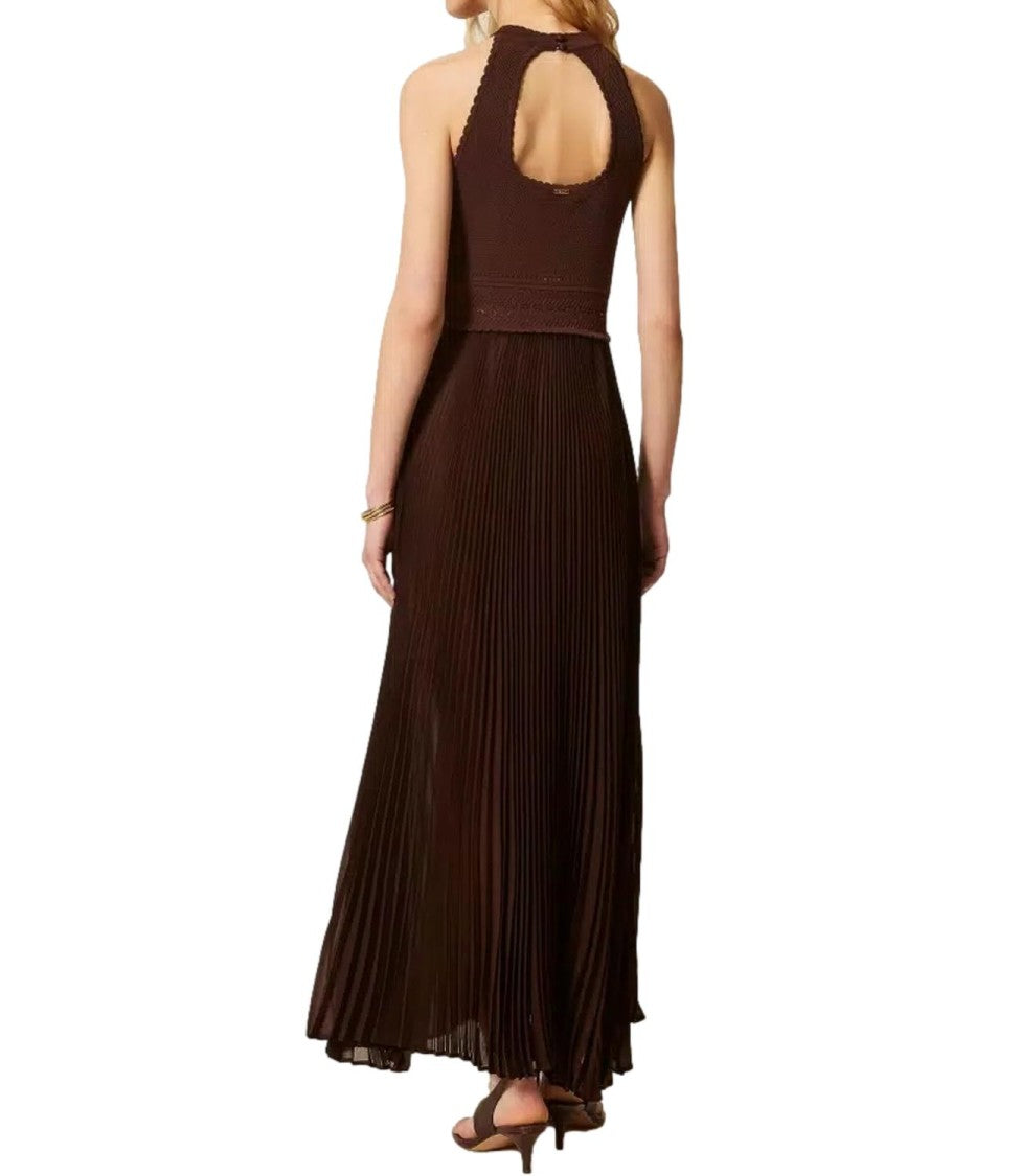 Twin-Set Textured Bodice Sleeveless Maxi Dress