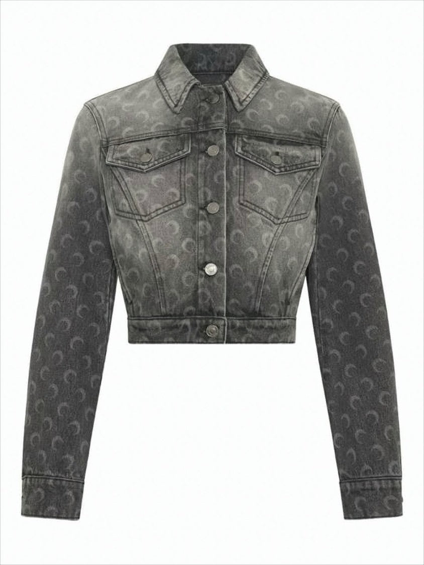 Marine Serre Faded Black Cropped Denim Jacket