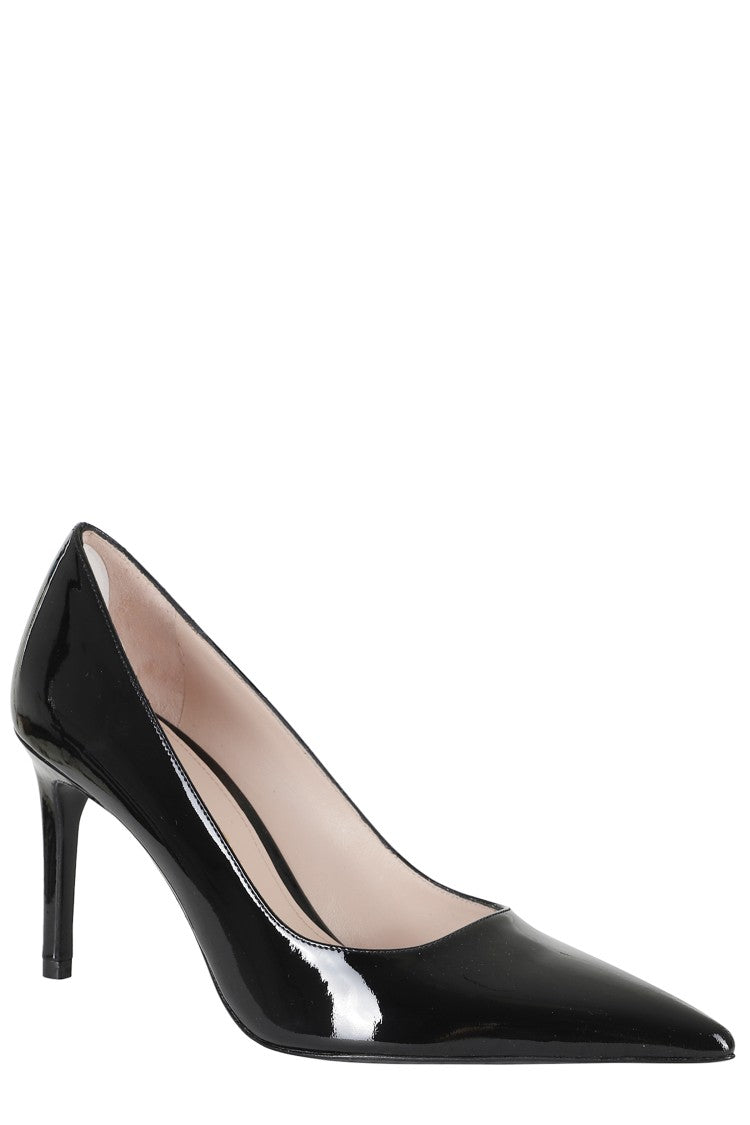 Stuart Weitzman Glossy Leather Pumps With Pointed Toe And Stiletto Heel