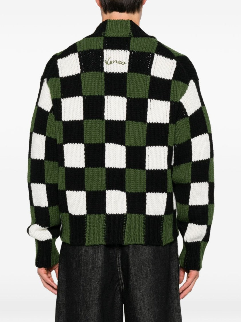 Kenzo Checkered Button-Up Knit Sweater