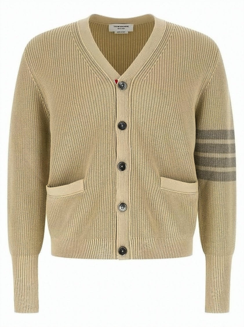 Thom Browne Ribbed Knit Cardigan With Distinctive Horizontal Stripes