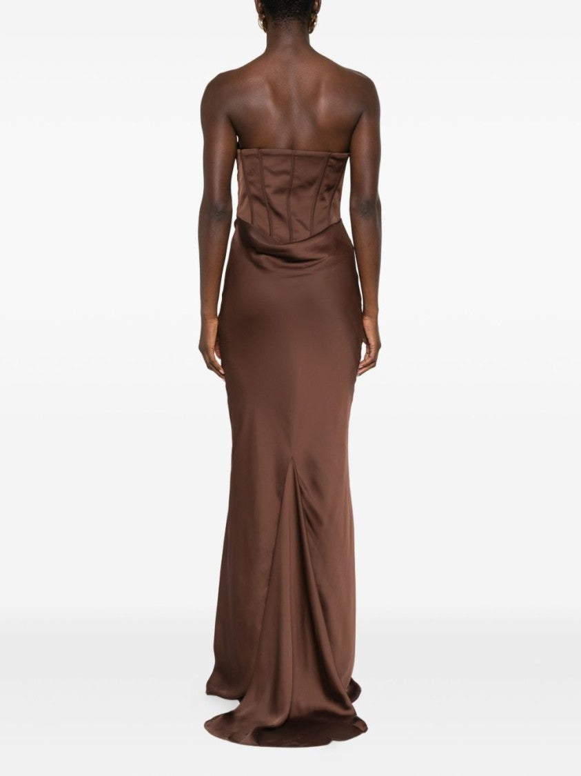 Rotate Strapless Brown Dress With Structured Bodice