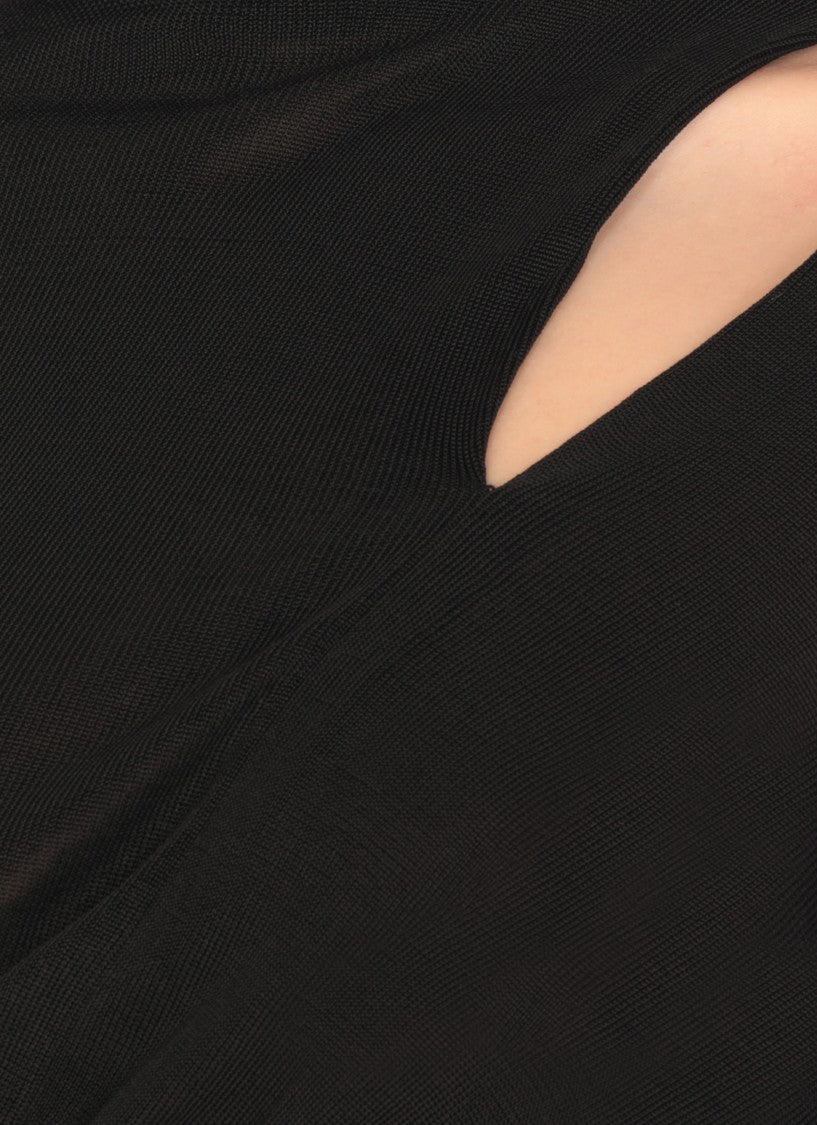 Self-Portrait Black Viscose Top With Front Cut-Out Detail