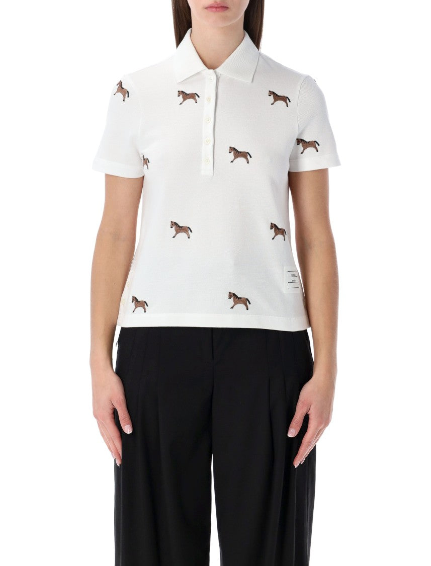Thom Browne Horse Embroidery Cotton Polo Shirt