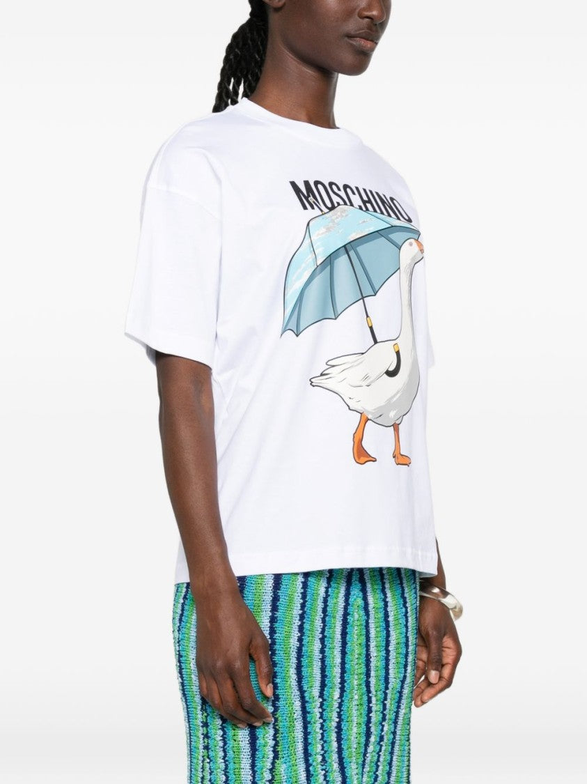 Moschino Short-Sleeved Top With Graphic Goose And Round Neckline