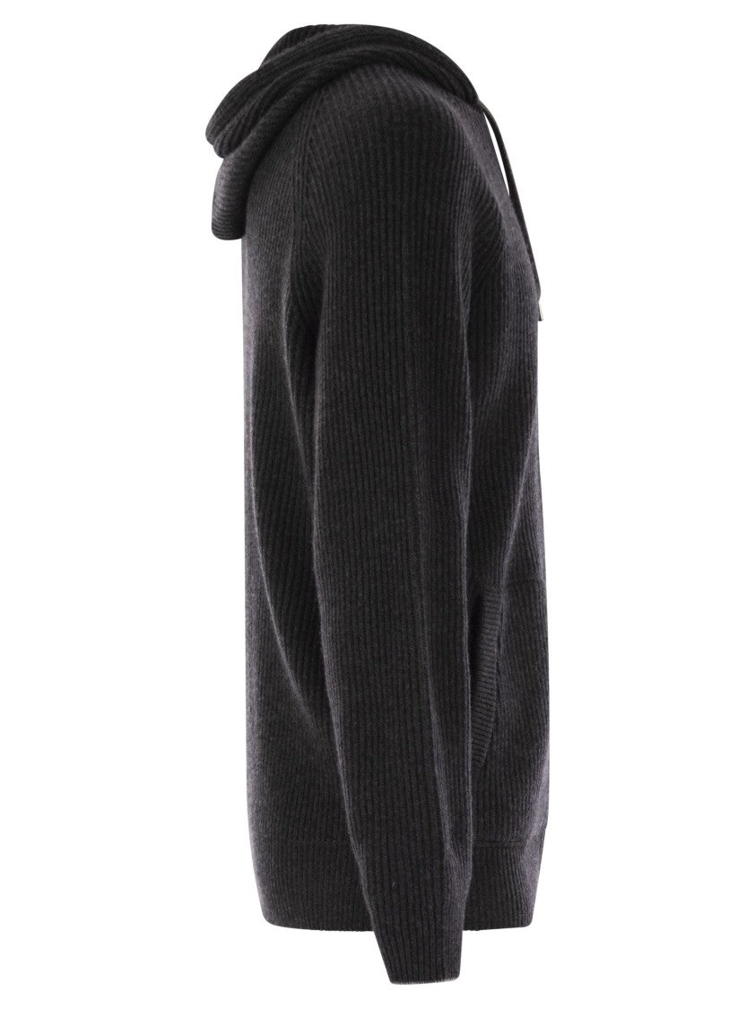 Brunello Cucinelli English Rib Cashmere Knit Hooded Topwear