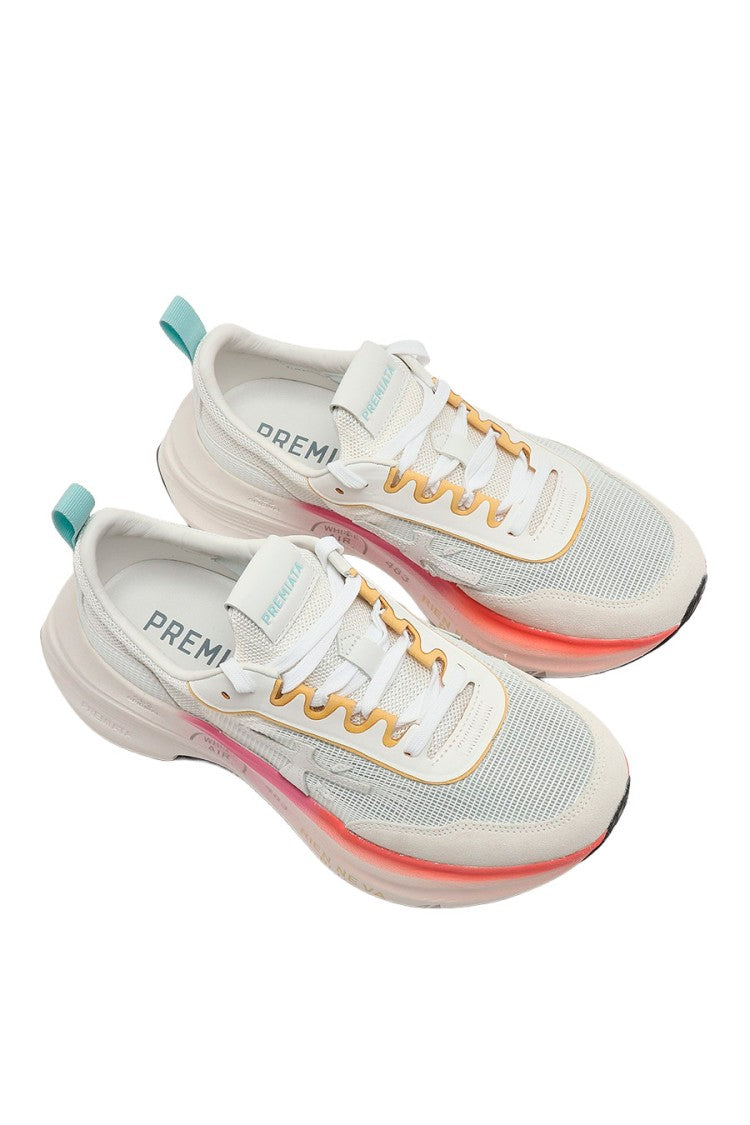 Premiata White Gradient Sole Nylon-Leather Running Sneakers