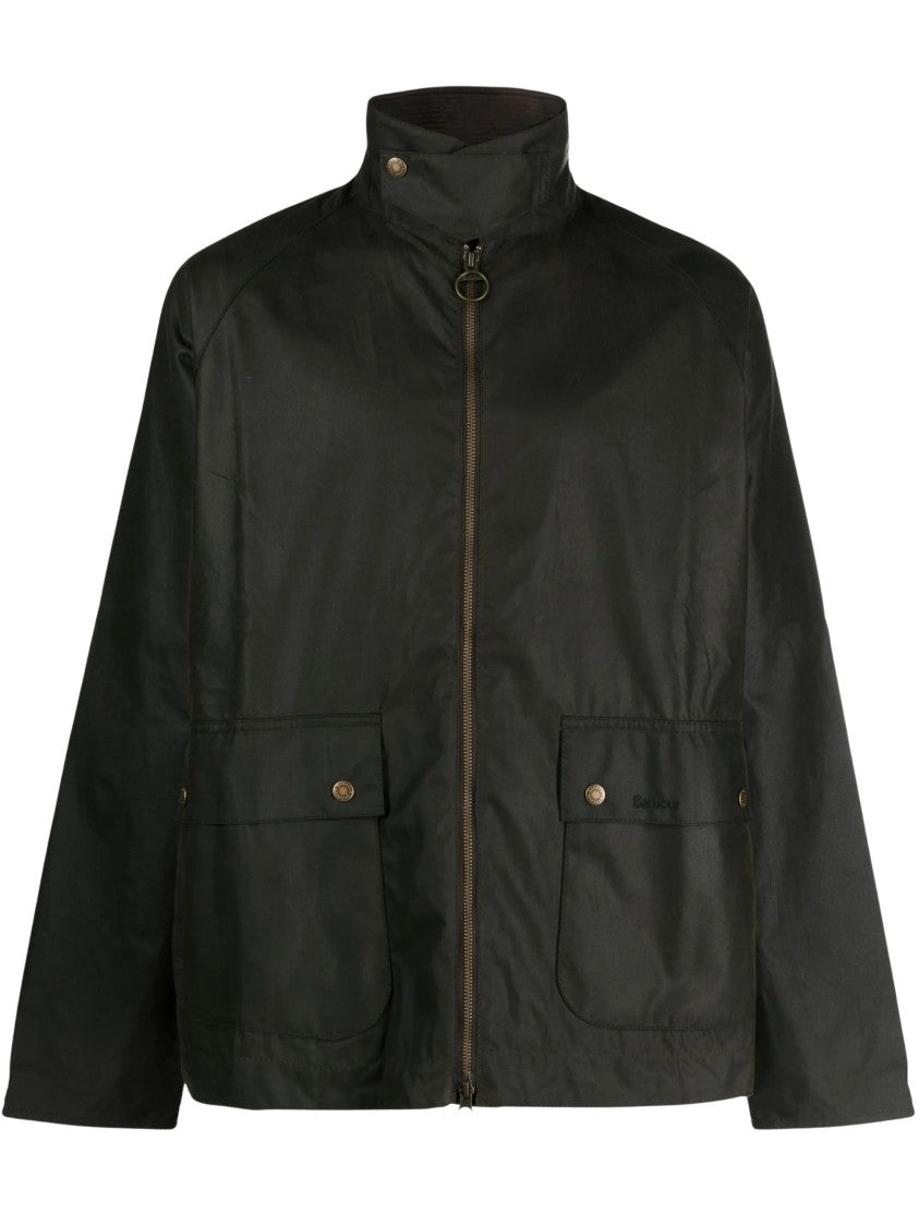 Barbour Short Waxed Jacket With High Collar And Flap Pockets