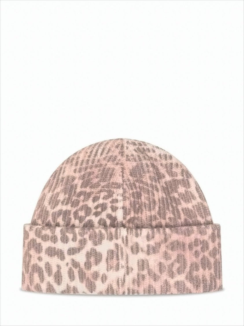 Ganni Knit Beanie With Subtle Leopard Print