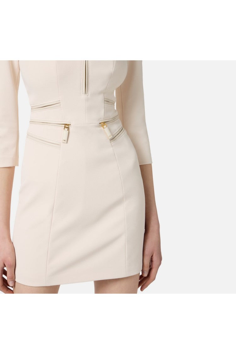 Elisabetta Franchi Milk Zip-Front Pocket Polyester-Blend Midi Dress