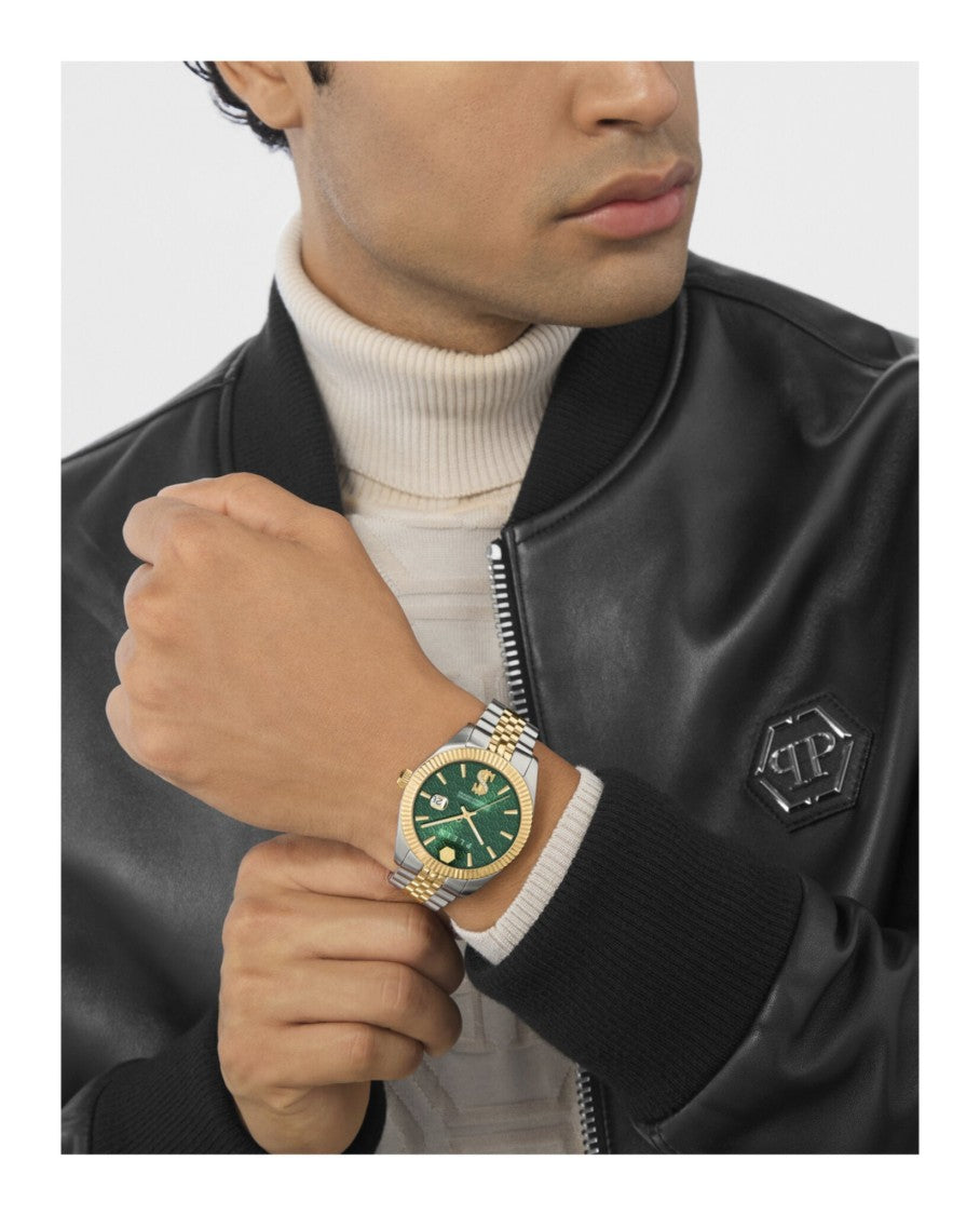 Philipp Plein Date Superlative Crystal Watch With Green Guilloche Dial