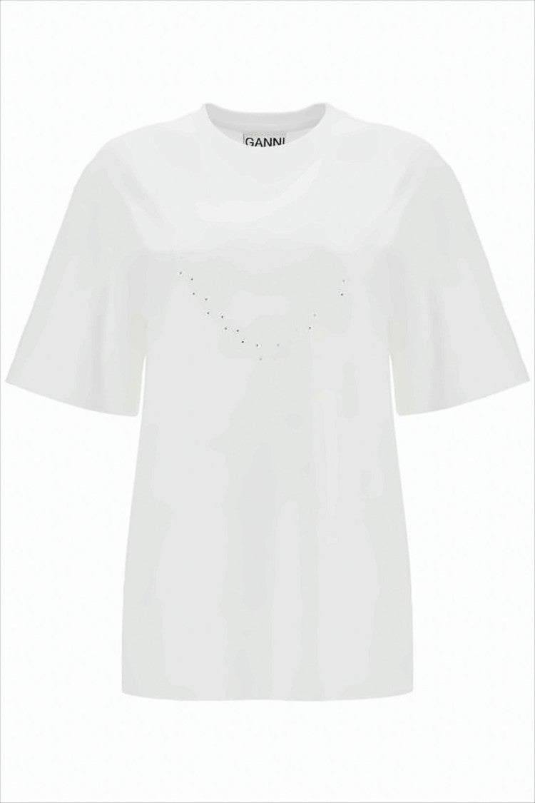 Ganni Relaxed-Fit Short-Sleeve T-Shirt With Heart Embossed Design