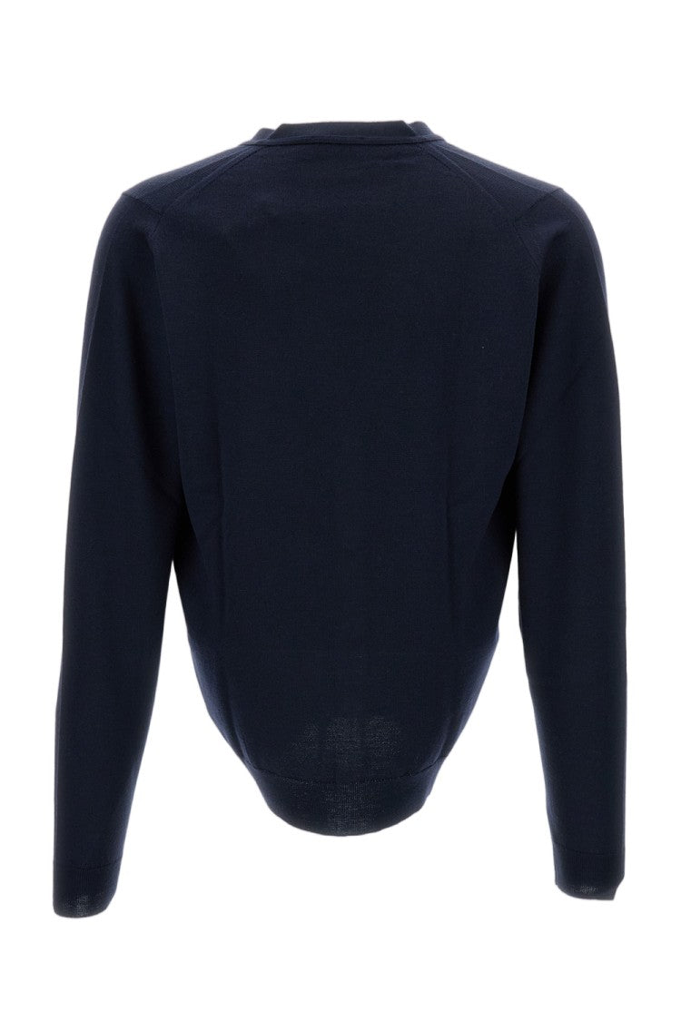 John Smedley Blue Midnight Merino Wool Cardigan With V-Neck And Button Closure