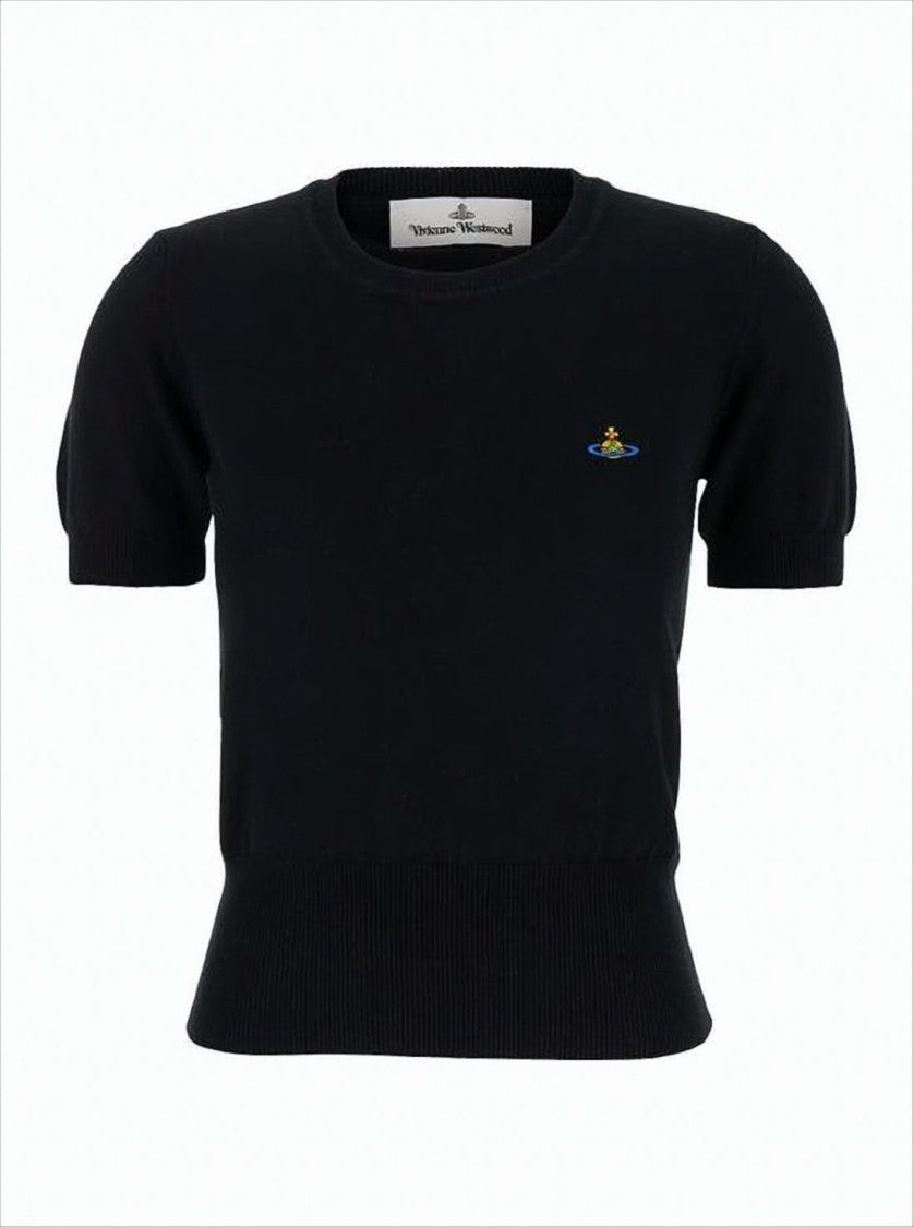 Vivienne Westwood Fitted Short Puff Sleeve Sweater With Embroidered Emblem