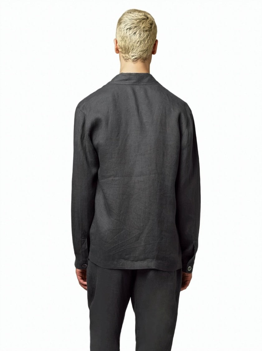 Alpha Studio Hidden Closure Classic Collar Linen Shirt Jacket