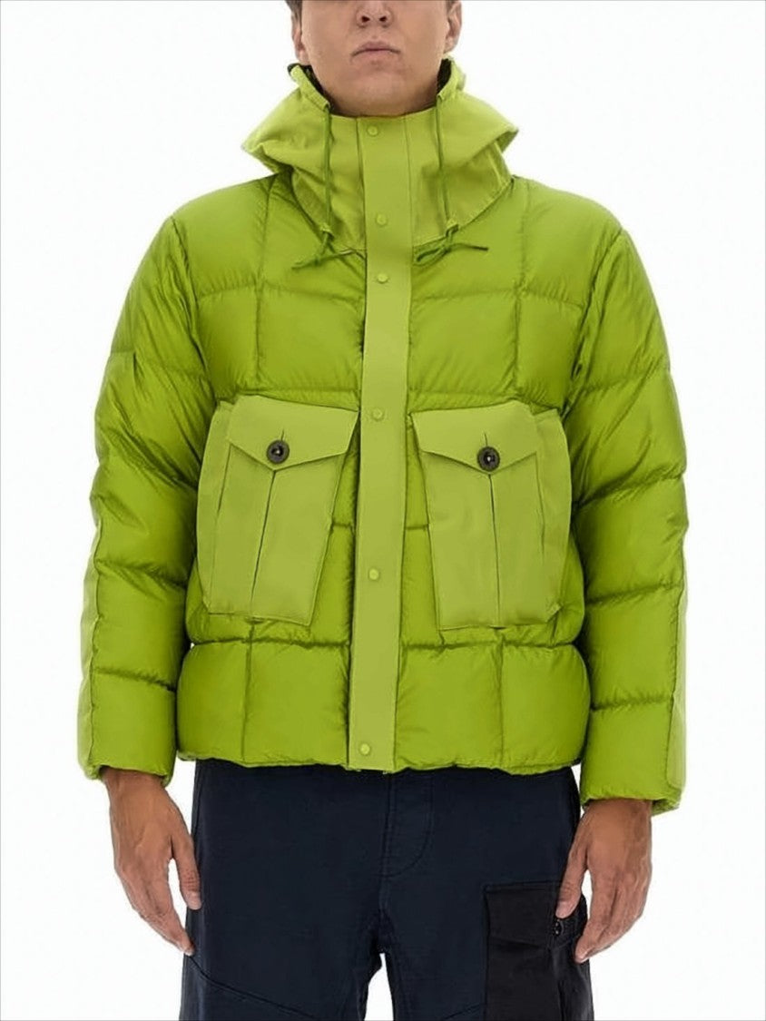 Ten C Lime Green Puffer Jacket With Adjustable Hood