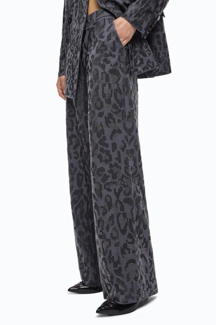 Pinko Grey Polyester-Viscose Blend Leopard-Print Trousers