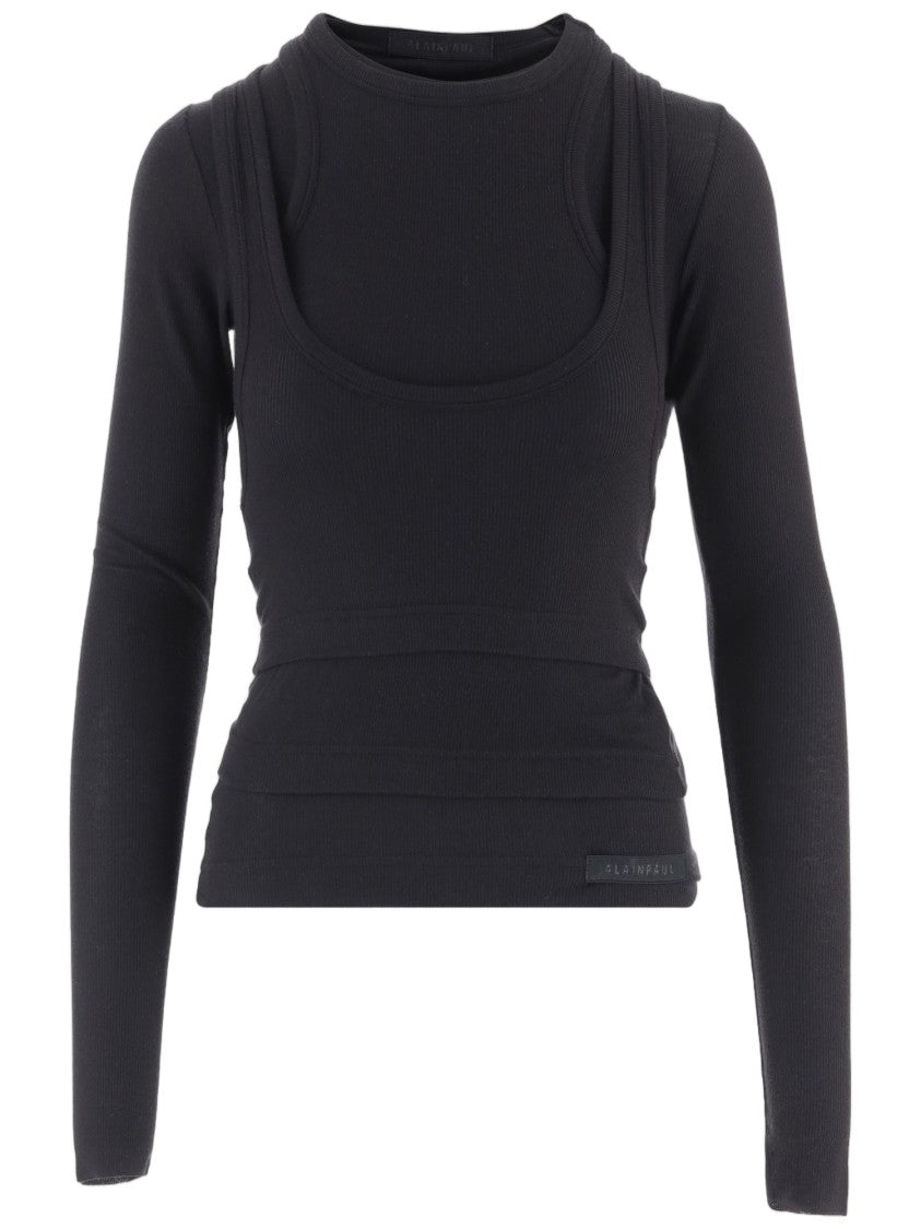 Alainpaul Black Three-Layer Stretch Lyocell-Blend Top