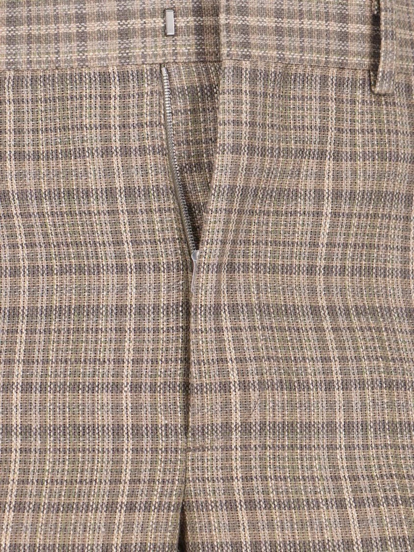 Auralee Brown Silk-Linen Blend Checkered Trousers