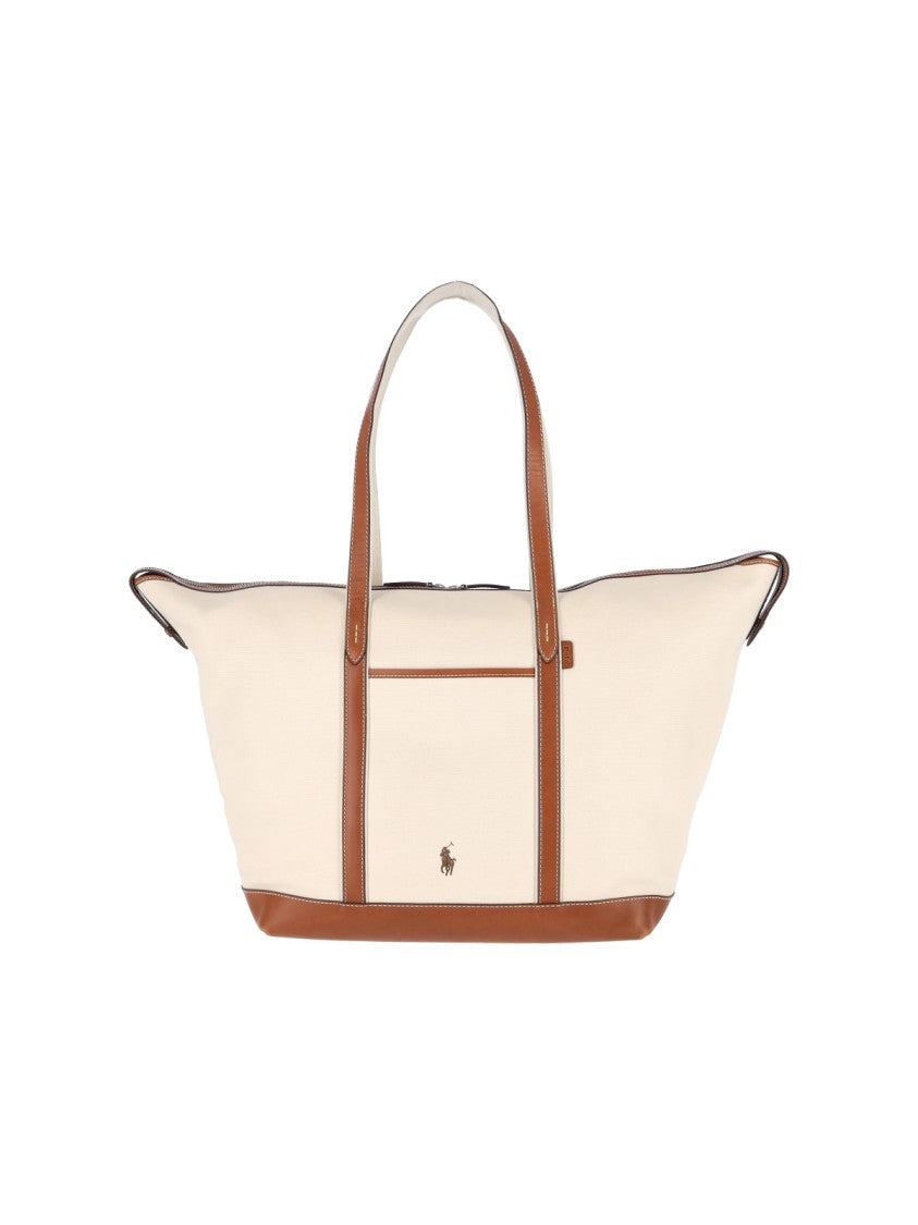 Polo Ralph Lauren Beige Logo Cotton-Blend Tote Bag