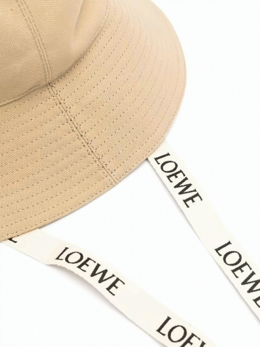 Loewe Light Beige Cotton Bucket Hat With Embossed Leather Patch