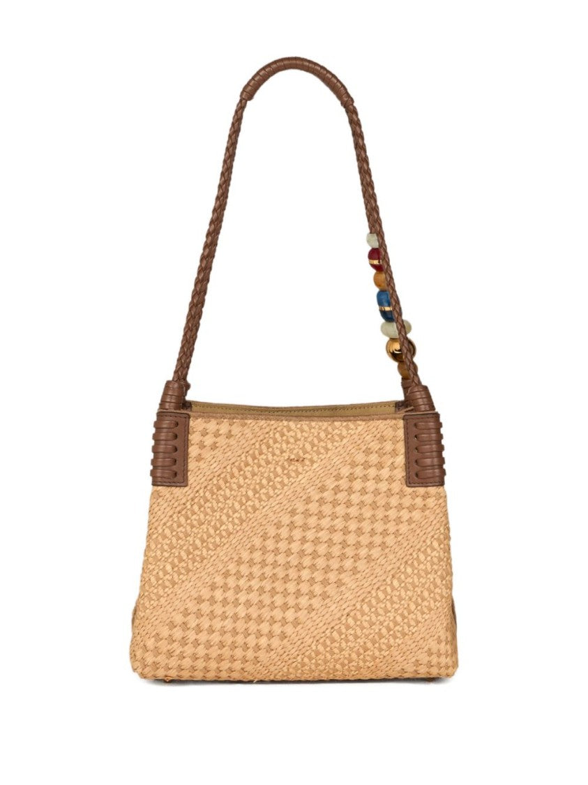 Etro Rectangular Woven Shoulder Bag With Braided Handle And Embellishments