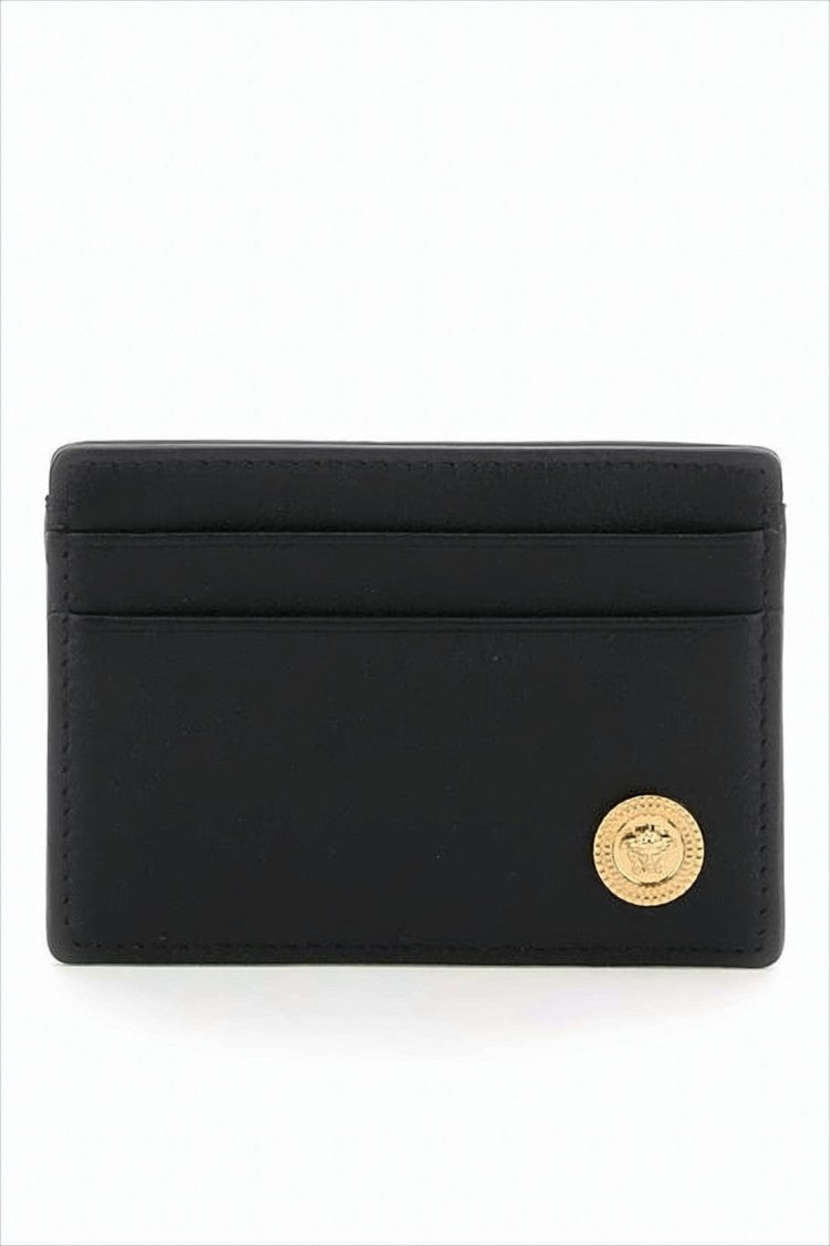 Versace Rectangular Card Wallet In Smooth Black Leather