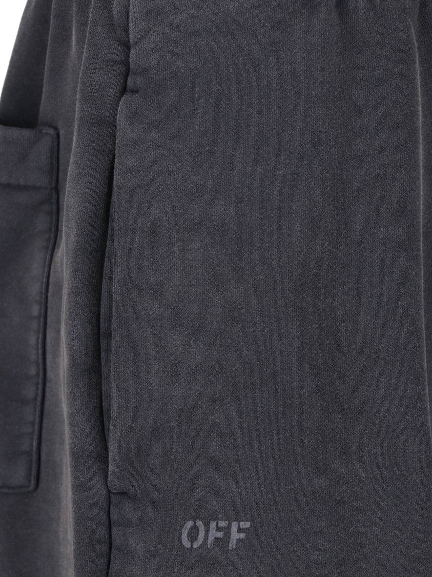 Off-White Black Ruched Elastic Waist Cotton Wide-Leg Sweatpants
