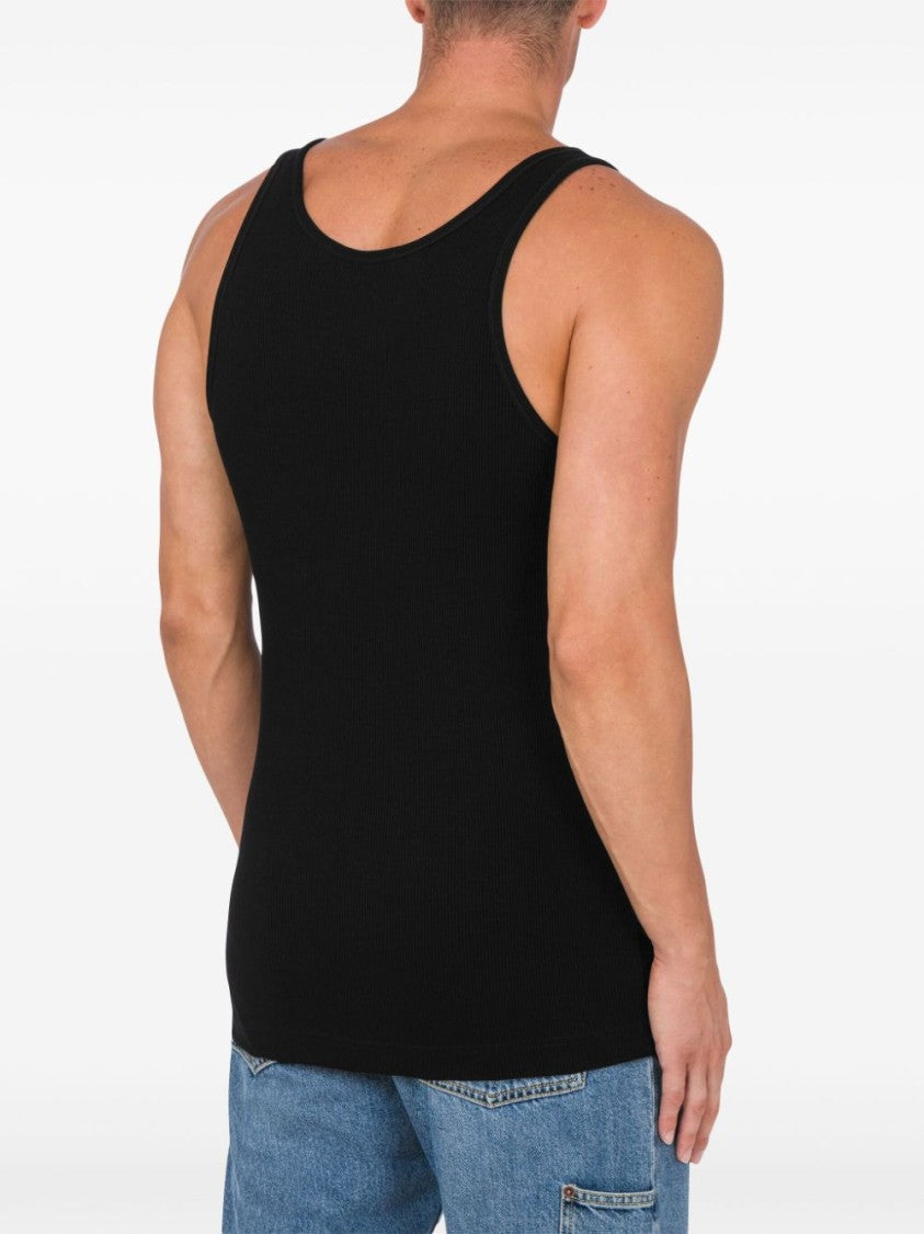 Moschino Black Fine Ribbed Racerback Logo Tank Top