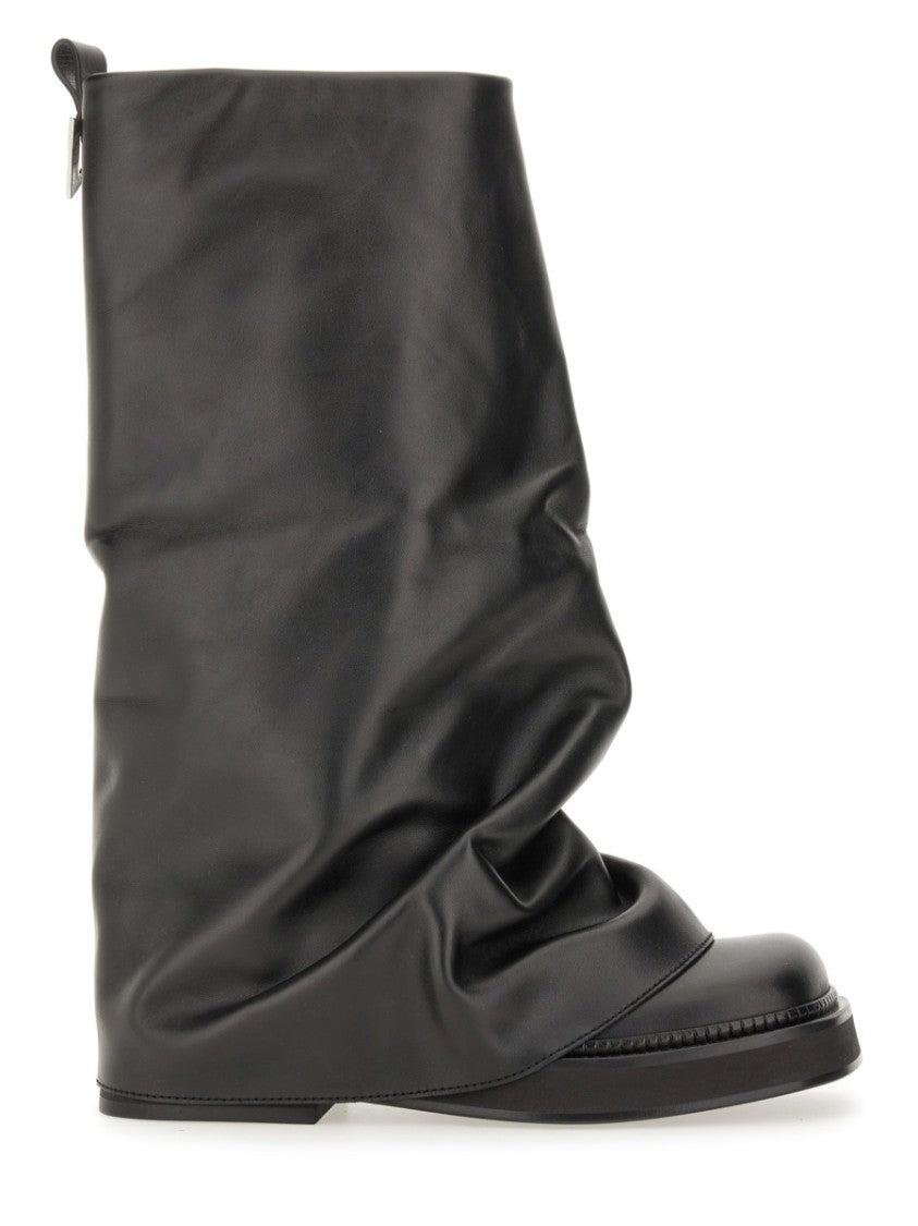 The Attico Slouchy Black Calf Leather Combat Boots