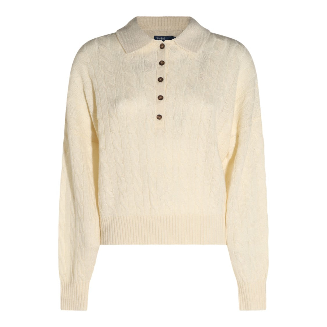 Polo Ralph Lauren Textured Long-Sleeved Knit Top With Polo Collar And Button Placket