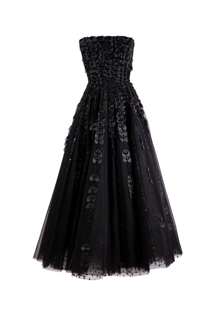 Saiid Kobeisy Beaded Tulle Dress With Velvet Hearts