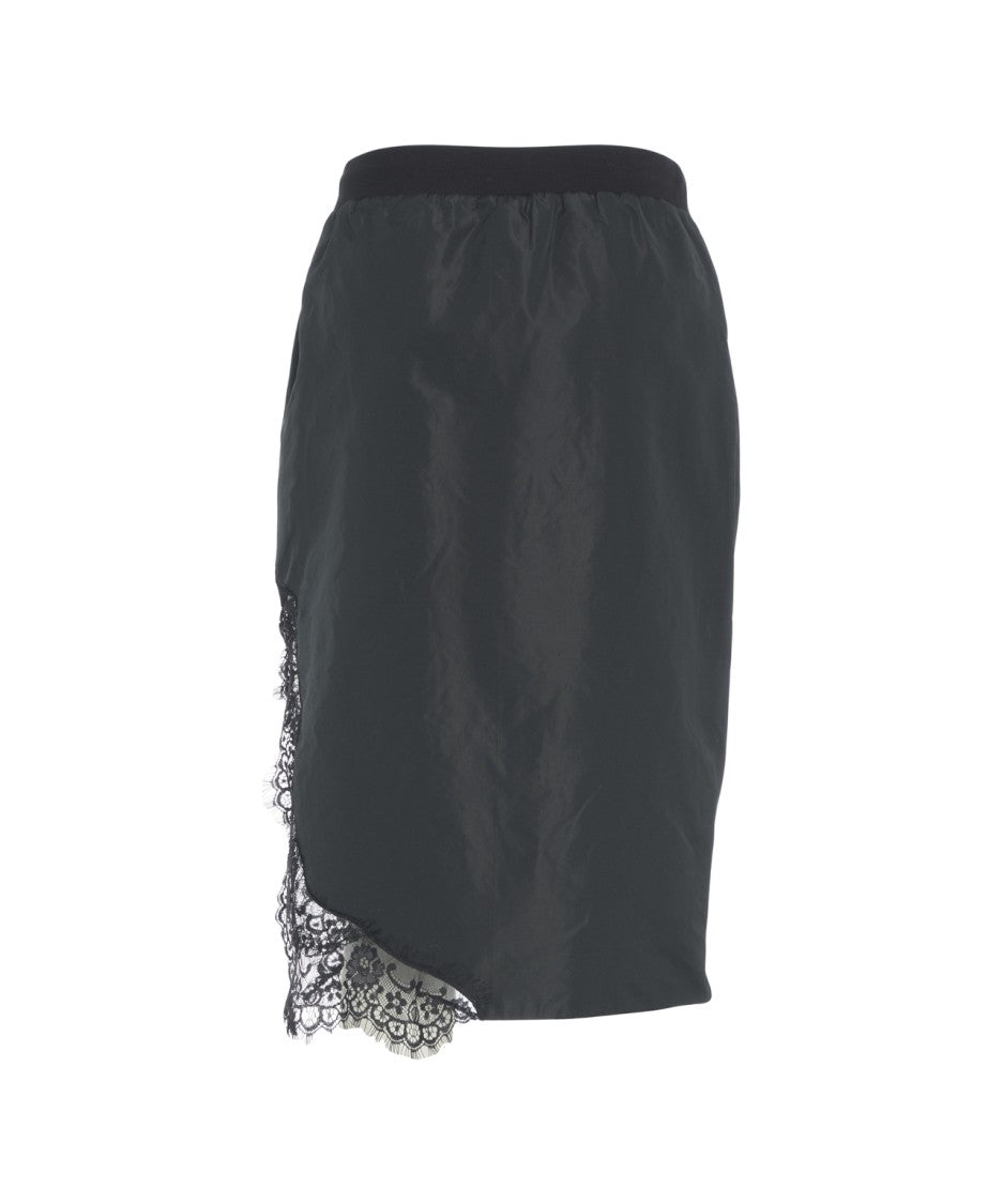 Pinko Asymmetrical Black Skirt With Lace Trim And Adjustable Waistband