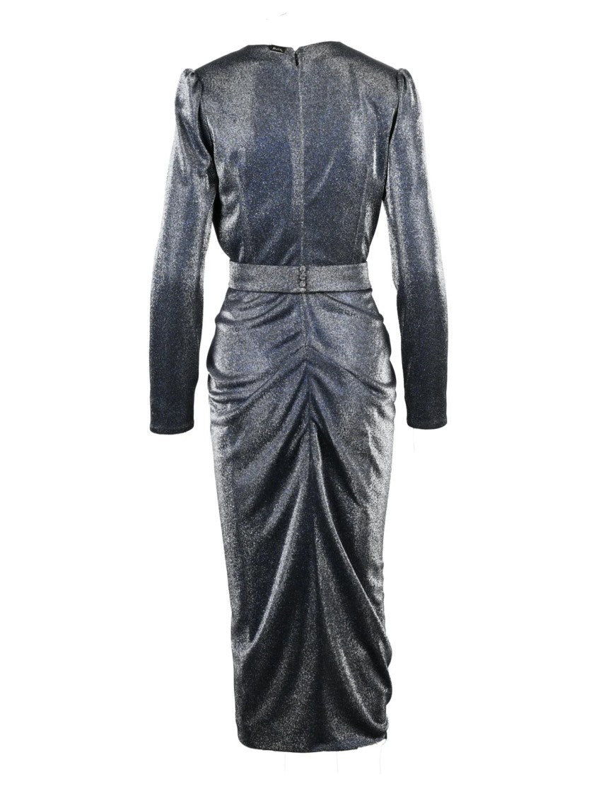 Rhea Costa Blue Polyamide Ruched Wrap Long Dress