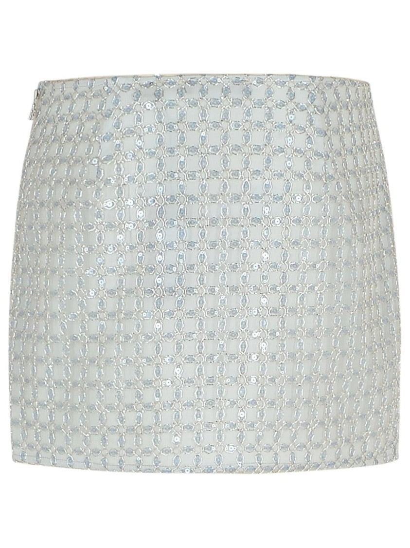 Rotate Beaded' Beige Polyester Miniskirt
