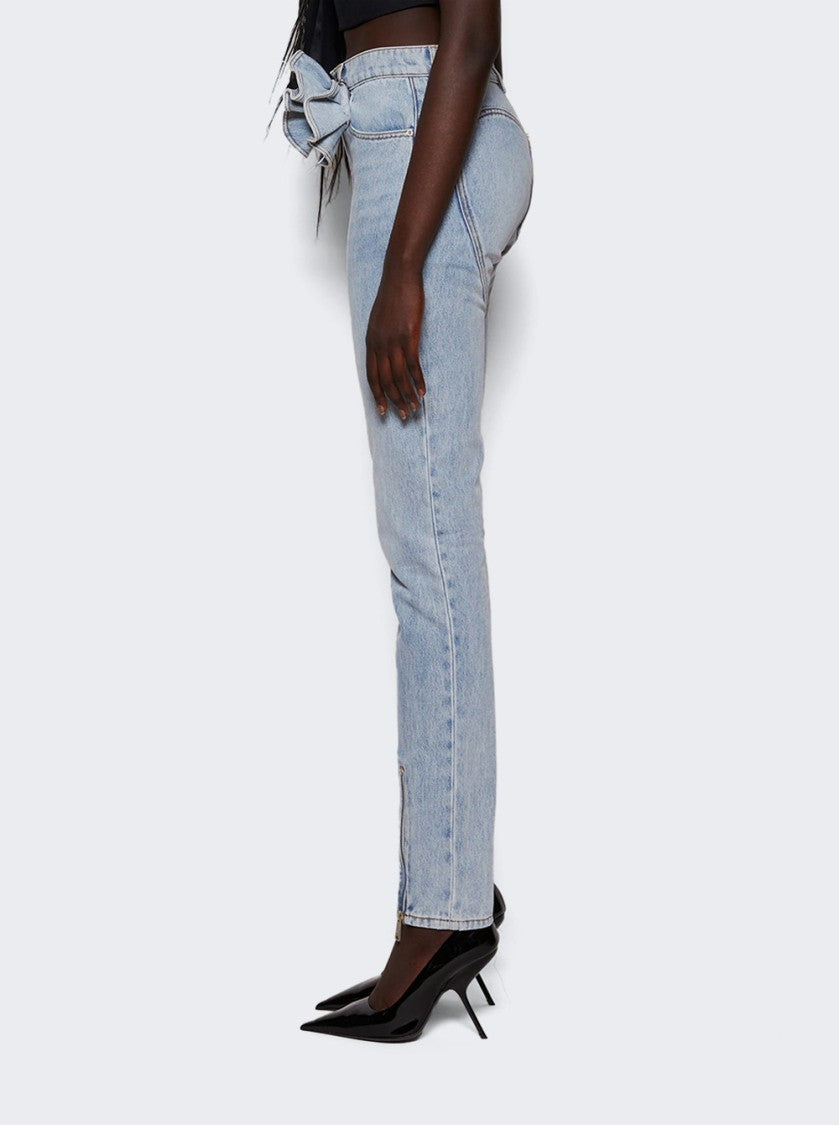 Area Flower Corsage Ankle Zip Jean Super Light Wash