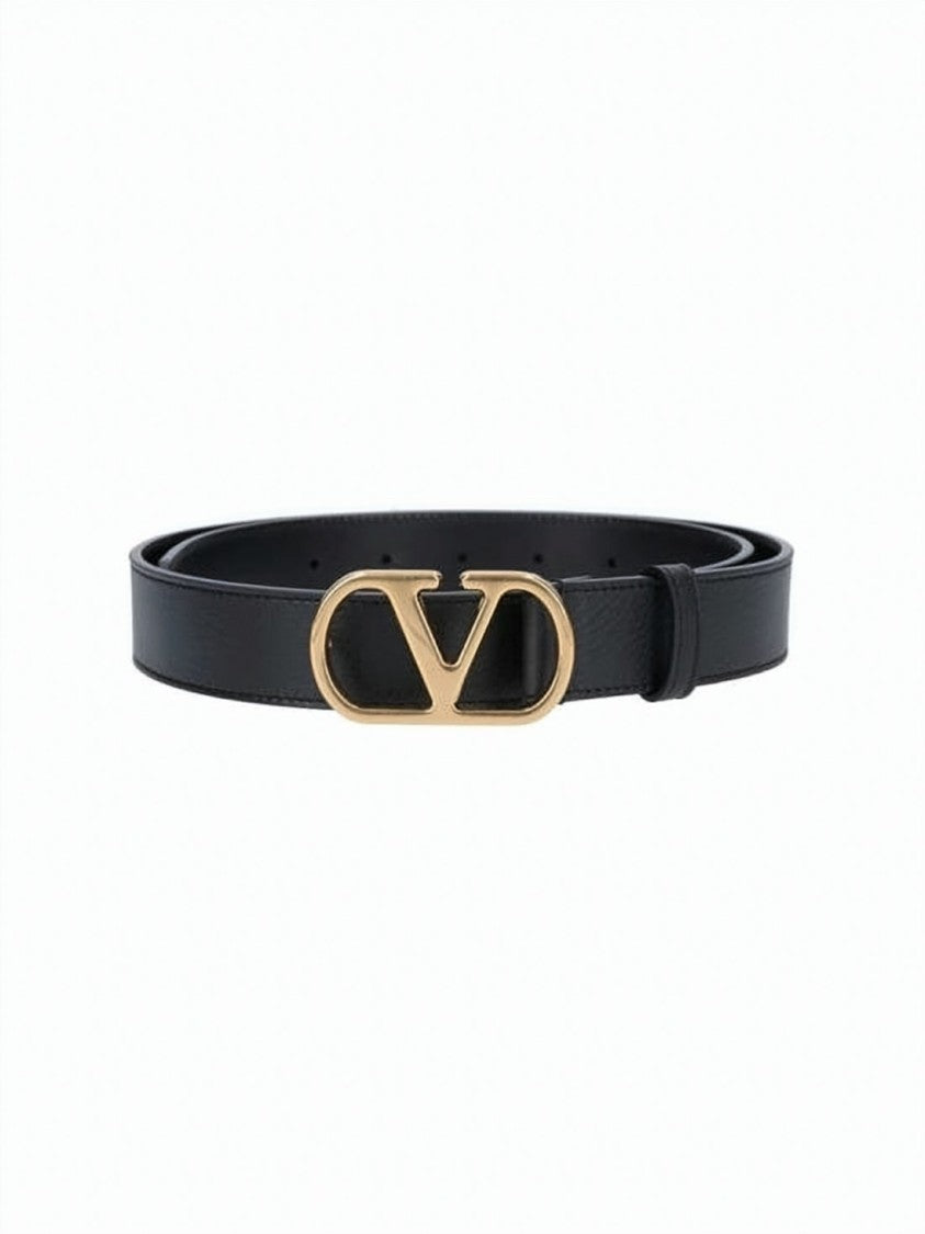 Valentino Garavani Calf Leather Belt With Gold-Tone 'V' Buckle