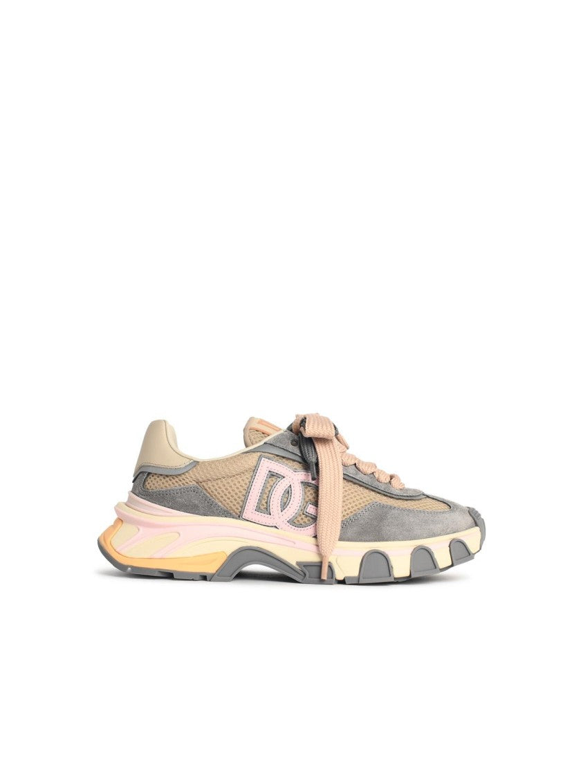 Dolce & Gabbana 'Airmaster' Sneakers In Beige And Grey Fabric And Leather