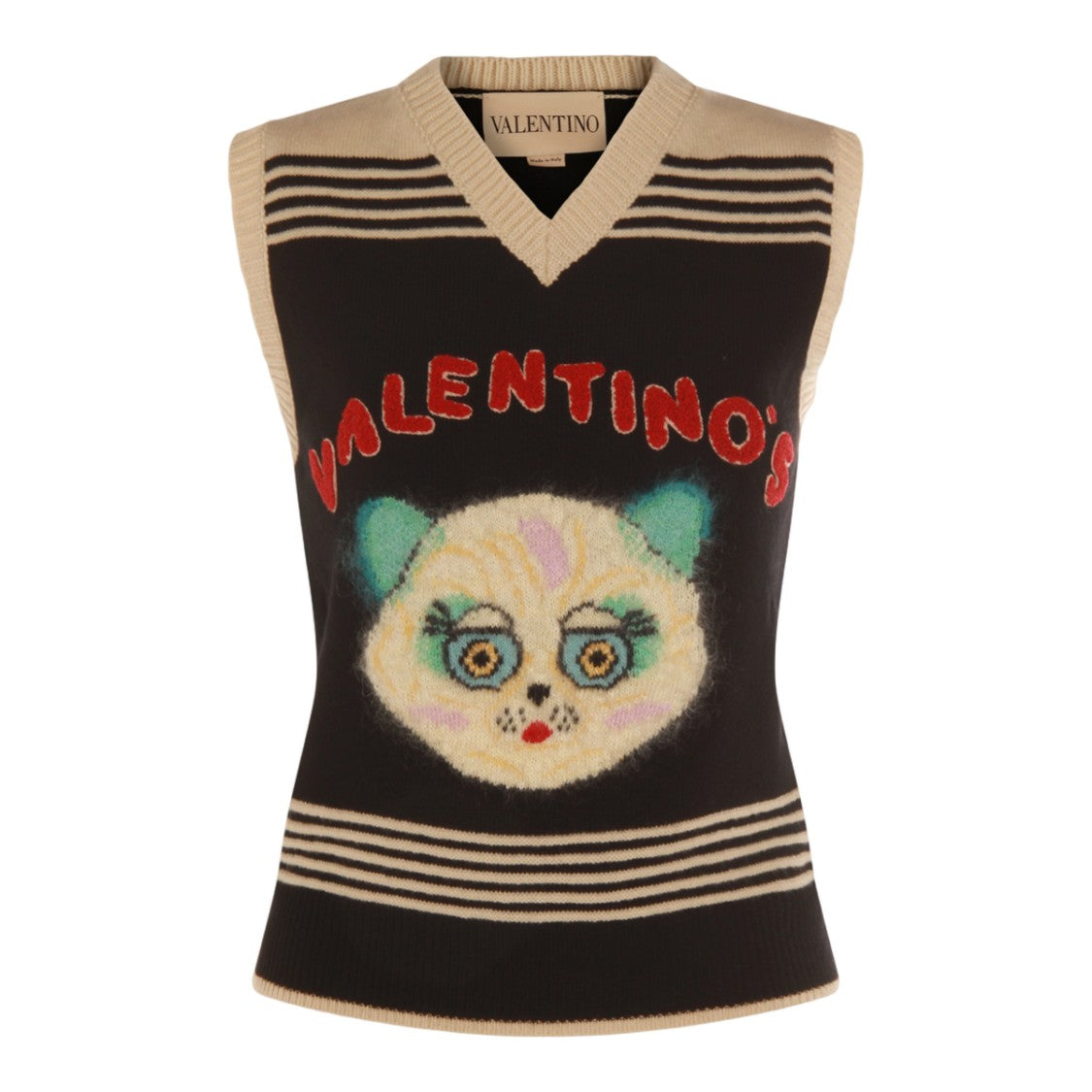 Valentino Sleeveless Sweater Vest With Cat Graphic