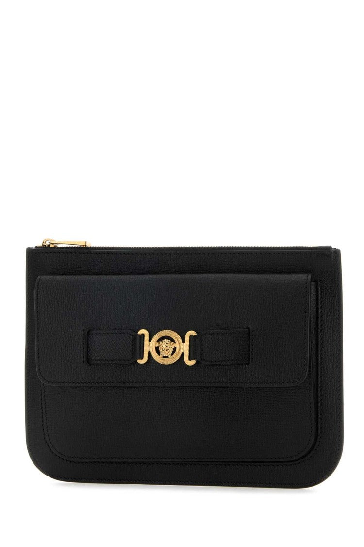 Versace Black Leather Medusa Biggie Clutch