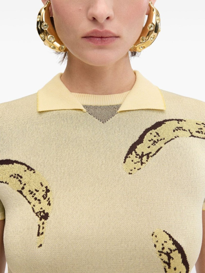 Jacquemus Le Marino V-Neck Polo With Playful Banana Print