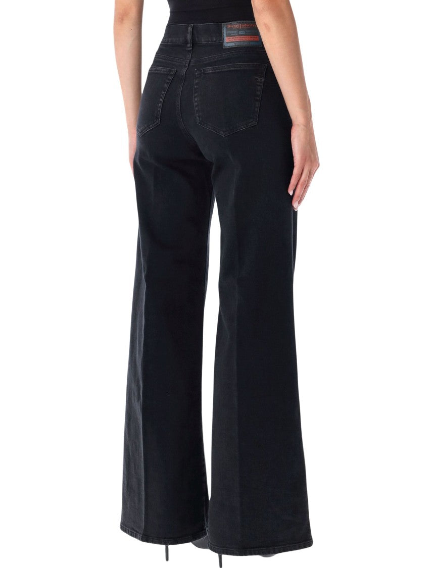 Diesel High-Waisted Wide-Leg Black Denim Jeans With Classic Five-Pocket Design
