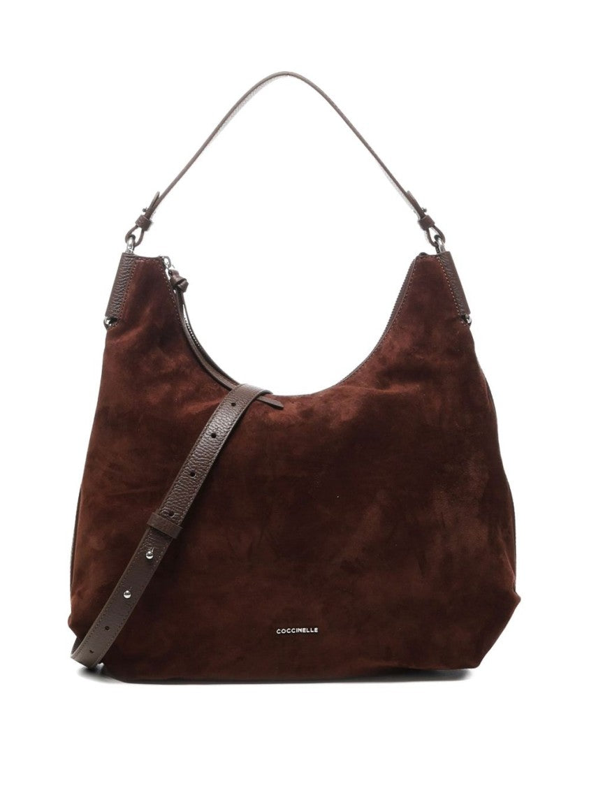 Coccinelle Spacious Brown Suede Handbag With Zip Fastening