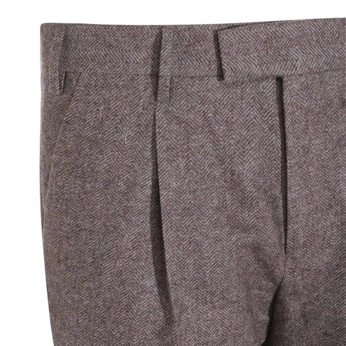 Pt Torino Tailored Brown Trousers With Herringbone Pattern