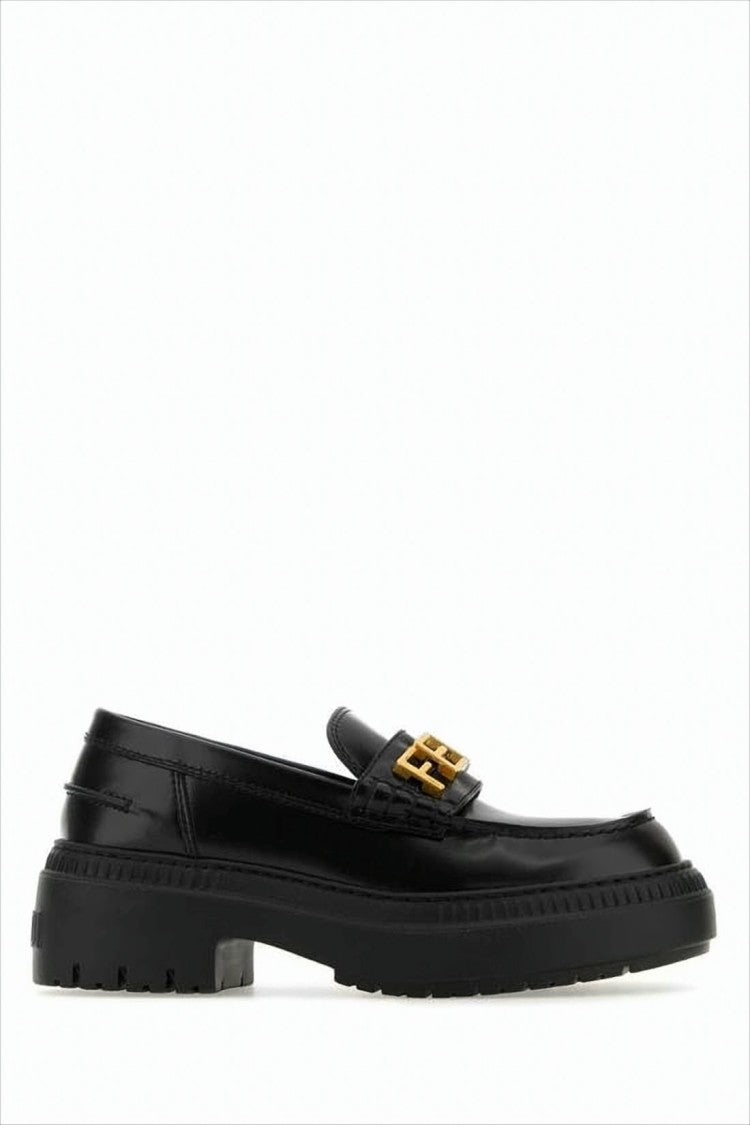 Fendi Rubber-Soled Black Calf Leather Loafers