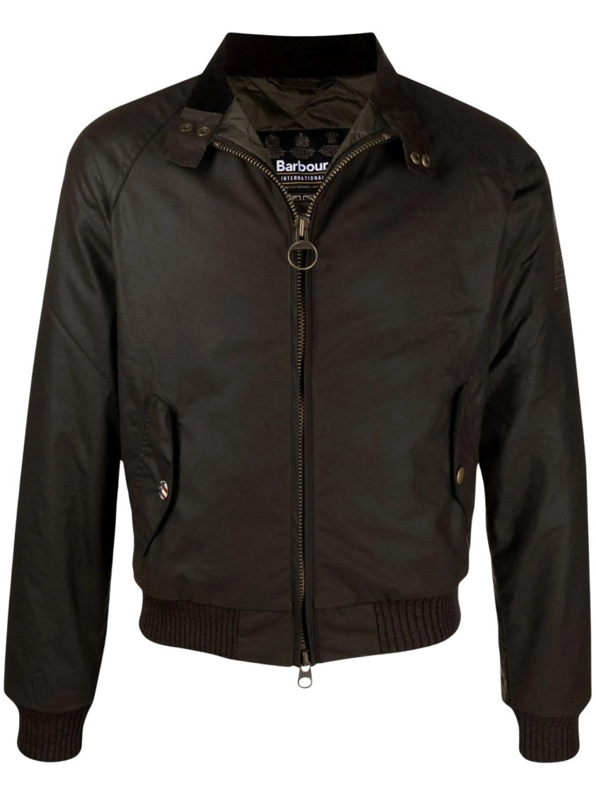 Barbour Waxed Finish Casual Jacket With High Collar And Raglan Sleeves