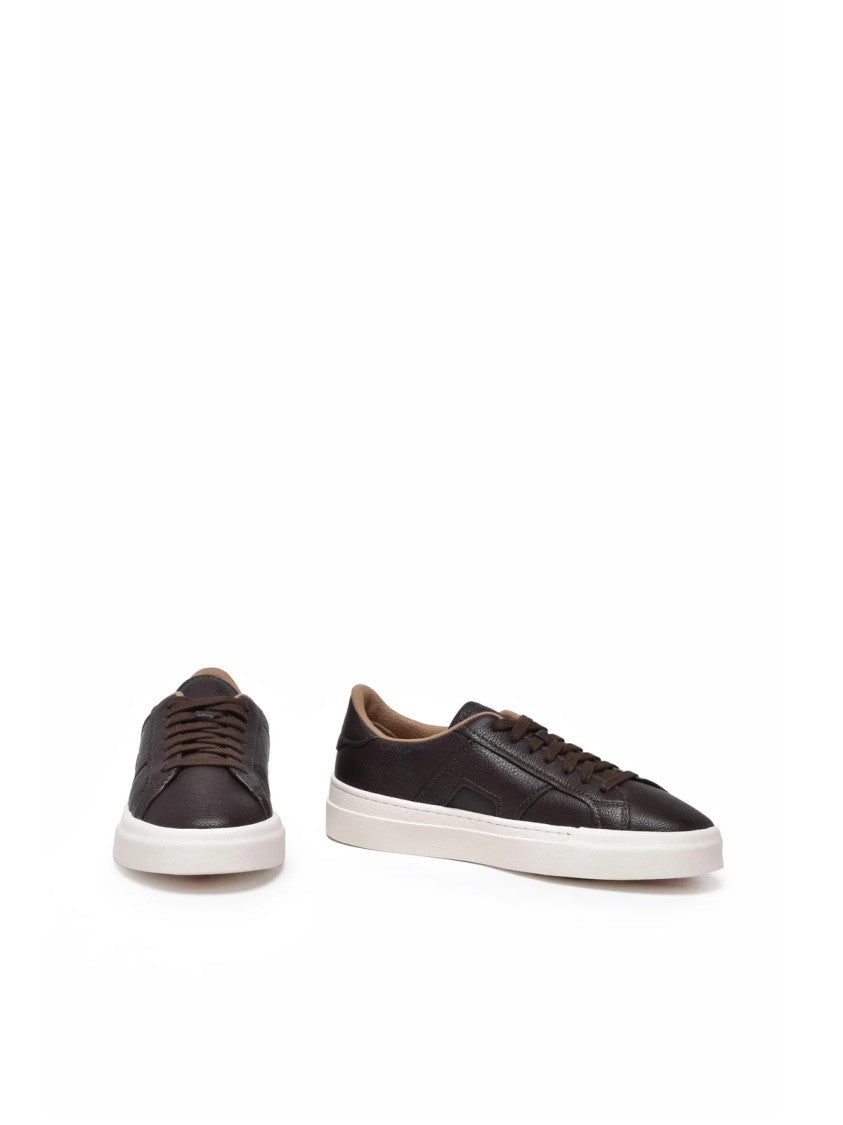 Santoni Brown Leather Hammered Sneakers