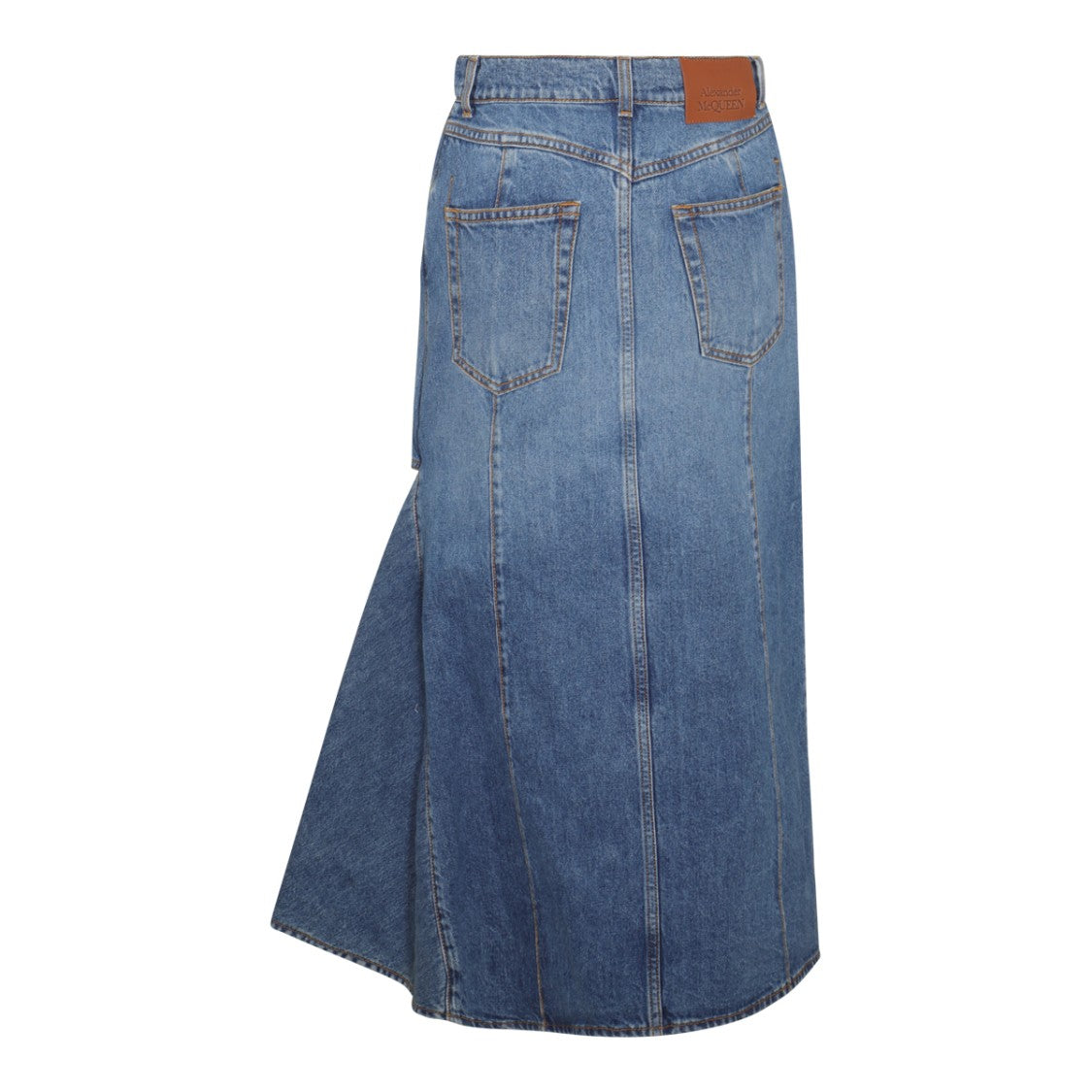 Alexander Mcqueen Blue Cotton Slashed Denim Skirt