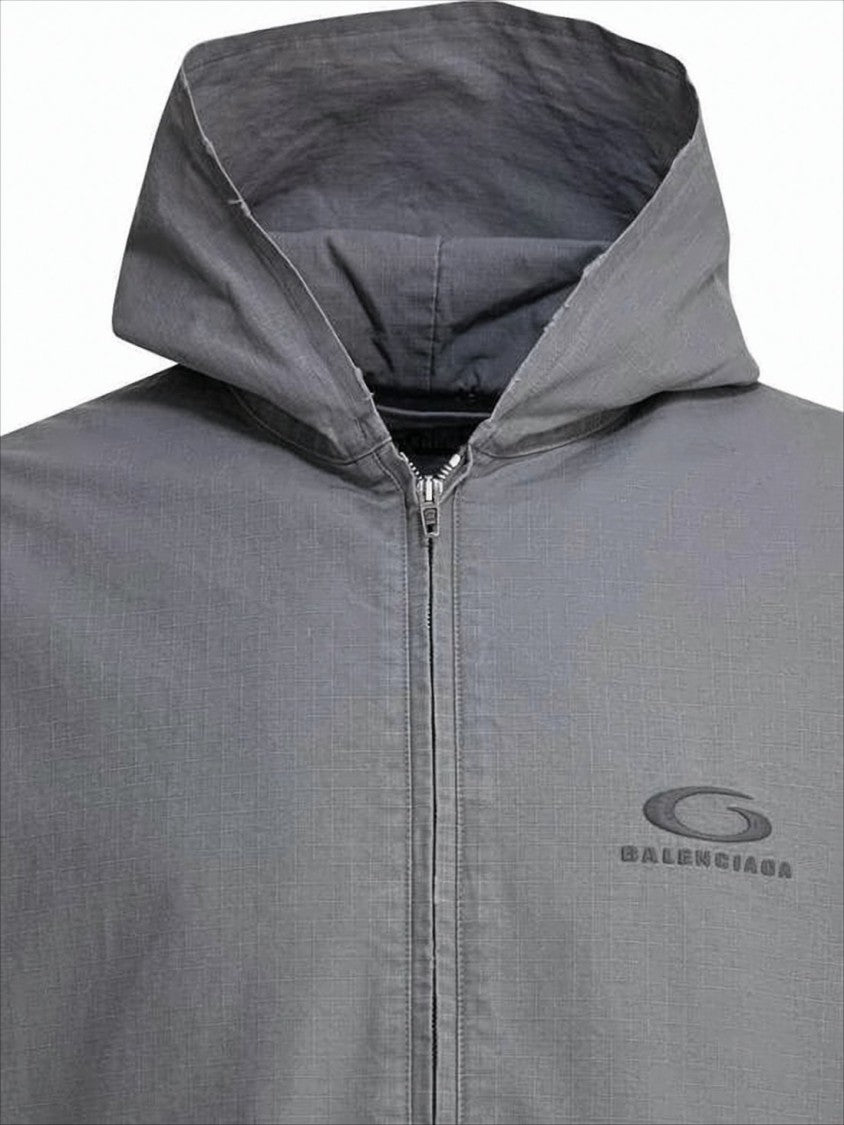 Balenciaga Lightweight Hooded Jacket With Zip Front And Logo Detail